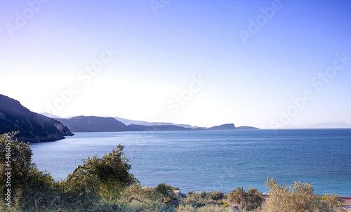 looking at the sea from the beach at sunset. Seascapes Aegean sea. Around Athens.