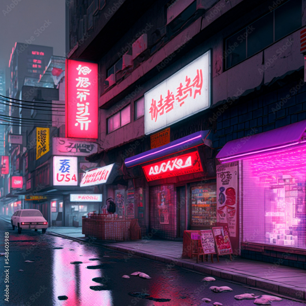 Streets in the style of pop art and cyberpunk. High quality illustration