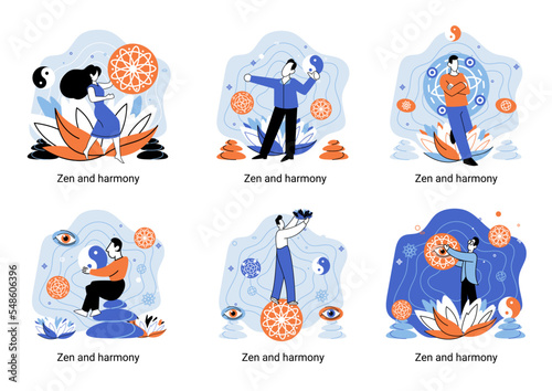 Zen and harmony metaphor, meditation practice. Balance, relaxation, mindfulness. Calm person relaxing. Yoga and spiritual practice, relax, recreation, healthy lifestyle. Japanese cult of mind and body