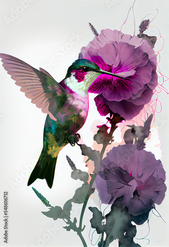 Fototapete Hummingbird Flower Art
