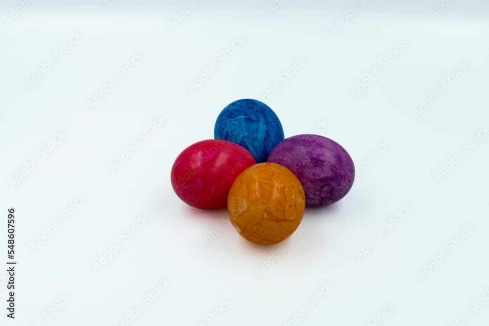 colorful easter eggs on a white background, banner. there is a text blank. colorful easter eggs on a white background, banner. there is a text blank.