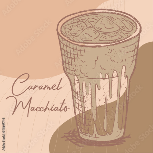 Sketch of a caramel macchiato coffee Vector illustration