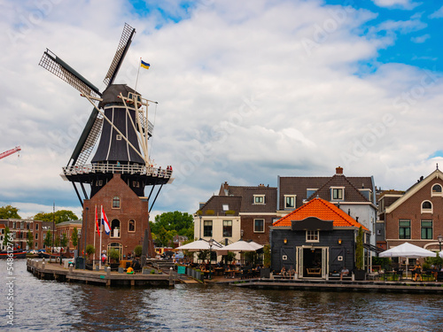 Famous Windmill De Adriaan in Haarlem, capital of province of North Holland, Netherlands