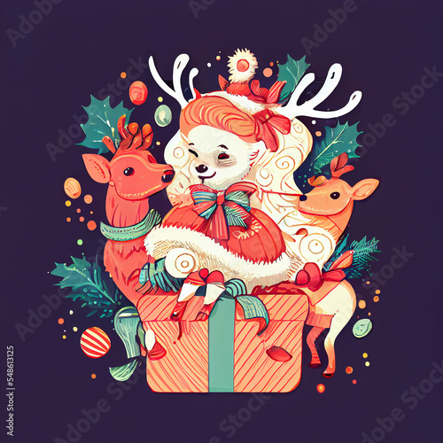 Cute Christmas Card  handdrawn Woodland character