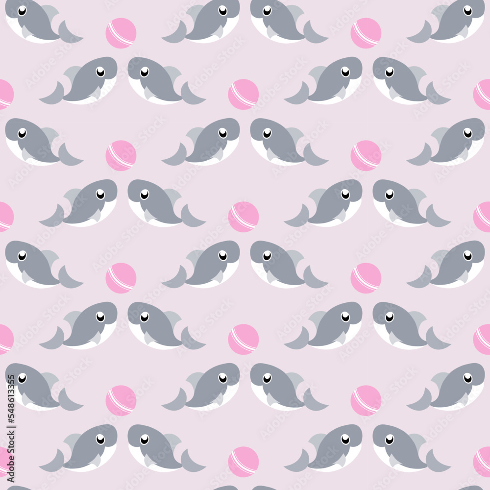 pink seamless pattern with grey shark with ball. Vector illustration pink seamless pattern with grey shark with ball. Vector illustration
