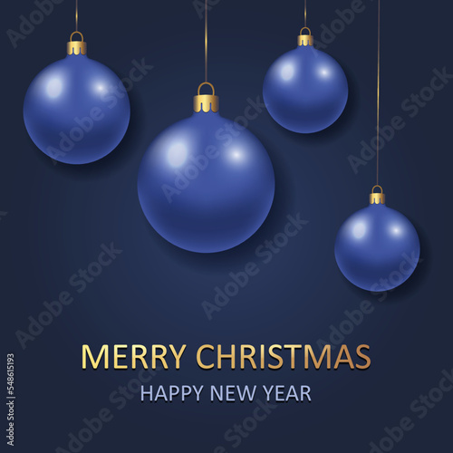 Merry Christmas and Happy New Yer card with Christmas balls  Christmas tree toys