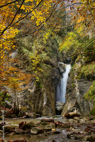 Beautiful Arrako waterfall in autumn, in the famous Belagua Valley, Navarra, Spain.