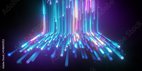 3d render, abstract neon background. Glowing pink blue vertical lines. Digital wallpaper photo