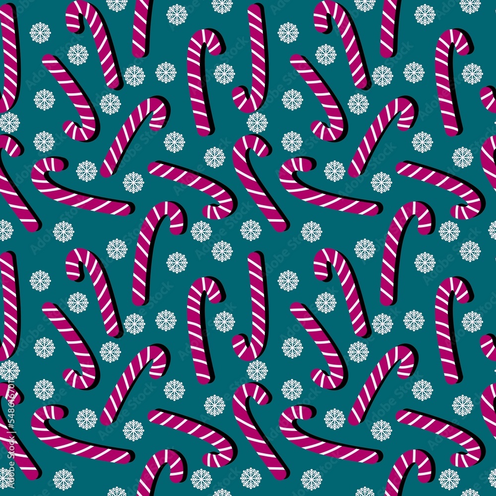 Fototapeta premium Winter lollipop mint candy seamless Christmas pattern for Noel wrapping paper and fabrics and linens