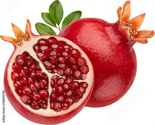 Pomegranate with leaves isolated
