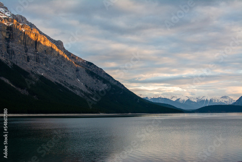 Light falling on mountains, Lake Minnewanka, Banff Natioinal Park photo