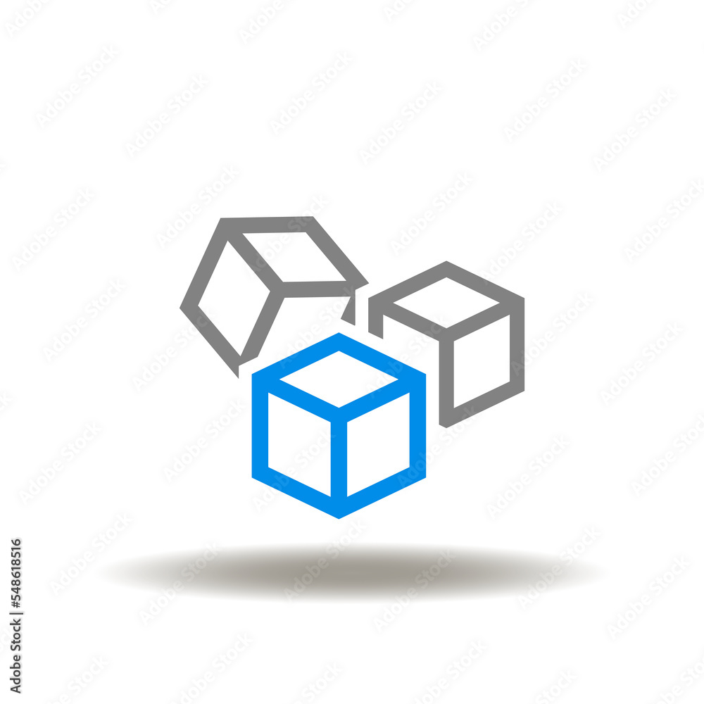 Vector illustration of 3d cubes. Symbol of sugar. Icon of blockchain. Sign of graphic design, drawing. Vector illustration of 3d cubes. Symbol of sugar. Icon of blockchain. Sign of graphic design, drawing.