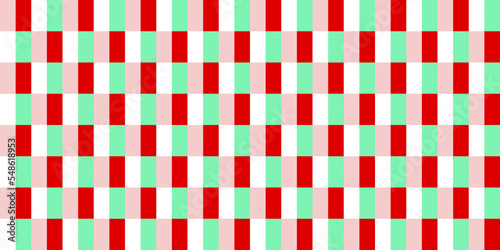 Seamless gingham checker squares christmas wrapping paper pattern in mint green and candy cane red. Simple geometric traditional xmas card background, gift wrap texture, or winter holiday backdrop.