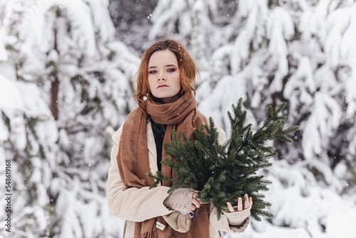 woman in winter forest