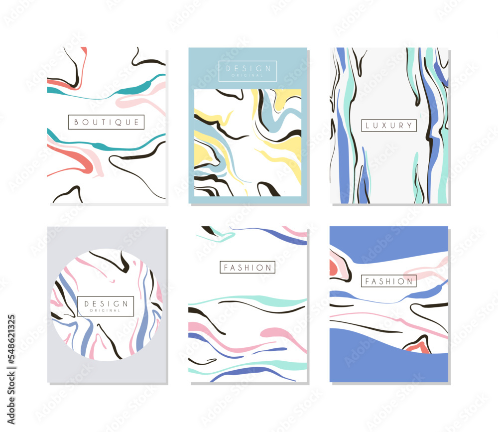 Fashion luxury boutique cards set. Abstract background, banner, flyer, coupon template cartoon vector illustration