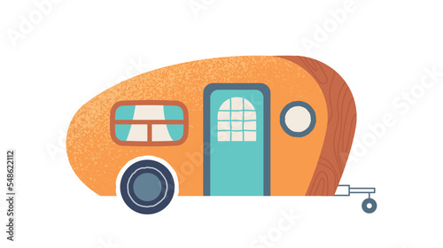 Camping van icon. Sticker for social networks and instant messengers, graphic element for website. Active lifestyle and recreation, travel and tourism, transport. Cartoon flat vector illustration