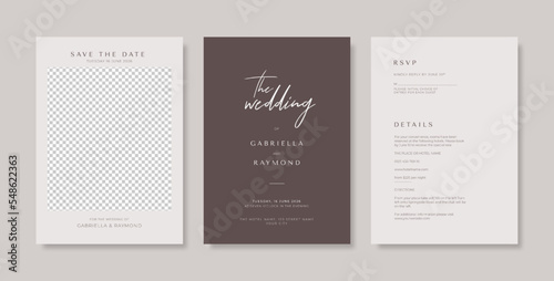 Beautiful wedding card template. Simple and elegant brown and white wedding invitation template. trendy and modern wedding card. minimalist wedding invitation template