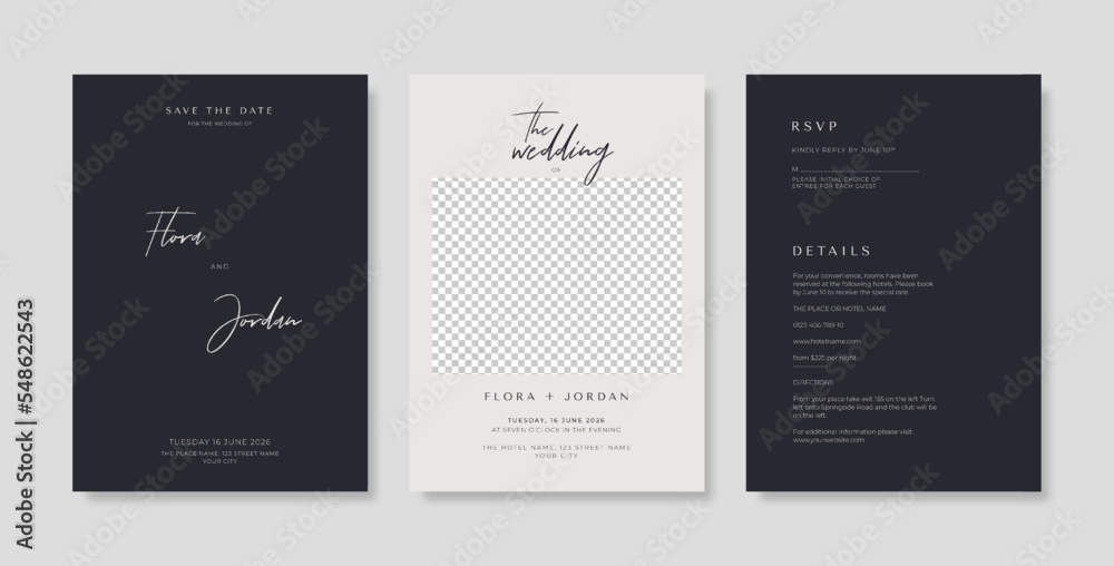 Elegant black and white wedding card template. trendy simple wedding invitation. minimalist wedding invitation template