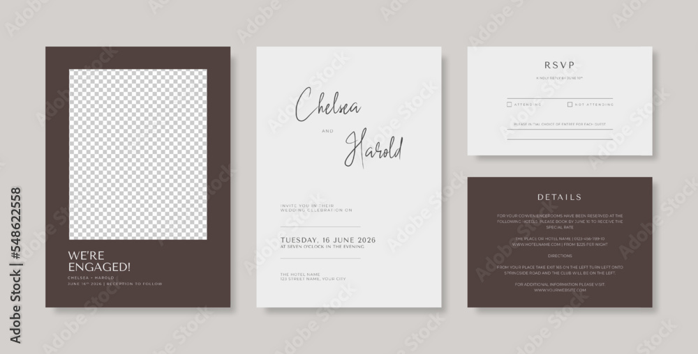 Simple and elegant wedding card template. trendy minimalist brown and white wedding card template. modern weding card template Simple and elegant wedding card template. trendy minimalist brown and white wedding card template. modern weding card template