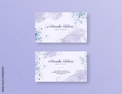 Beautiful watercolor business card template. trendy purple business card with a watercolor background.