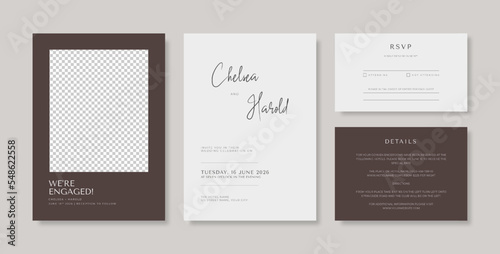 Simple and elegant wedding card template. trendy minimalist brown and white wedding card template. modern weding card template