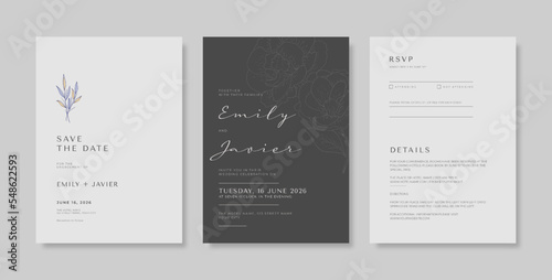 Elegant black and white wedding card template. trendy simple wedding invitation. minimalist wedding invitation template
