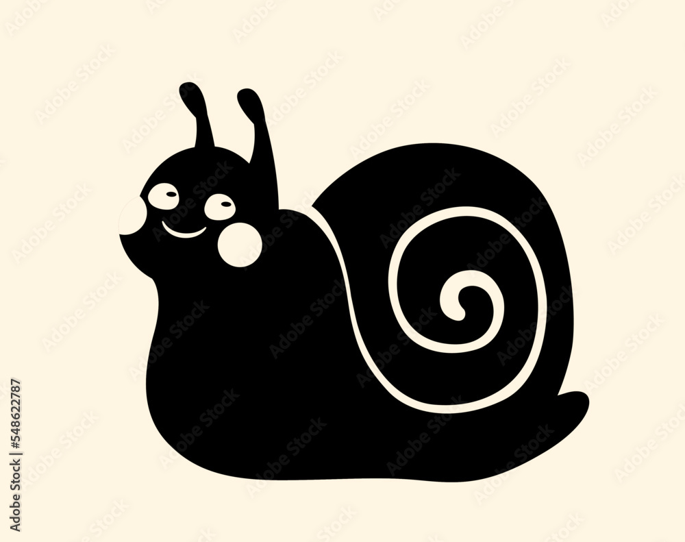 Snail silhouette concept. Minimalistic poster or banner for website. Symbol of summer and spring time of season. Fashion, aesthetics and elegance, trend, style. Cartoon flat vector illustration