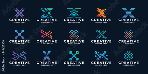 Collection of letter X logo design with dot concept for digital technology.
