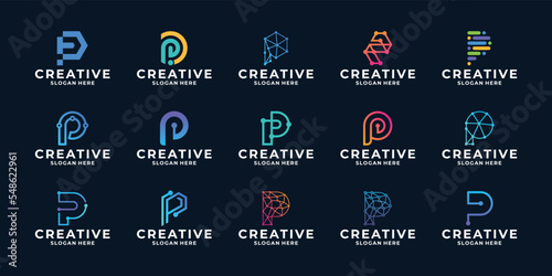 Collection of letter B logo design, modern digital technology logo template.