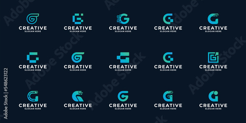 Set of letter G with digital concept logo design.