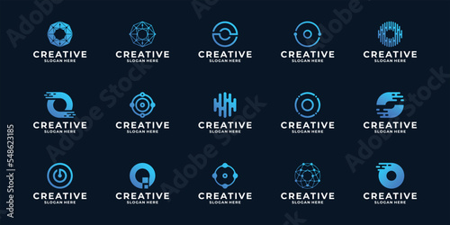 Set of letter N logo design dot connection, modern technology logo template.