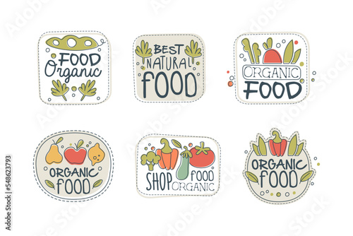 Best natural food labels set. Organic shop  farm market and eco natural products badges hand drawn vector illustration
