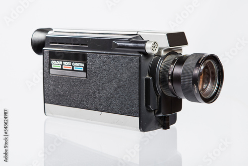 8mm Movie Camera. Vintage old video camera isolated on white