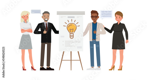 Business ideas concept. Office man and woman character vector design. Business people working in office planning, thinking and economic analysis on isolated white background.