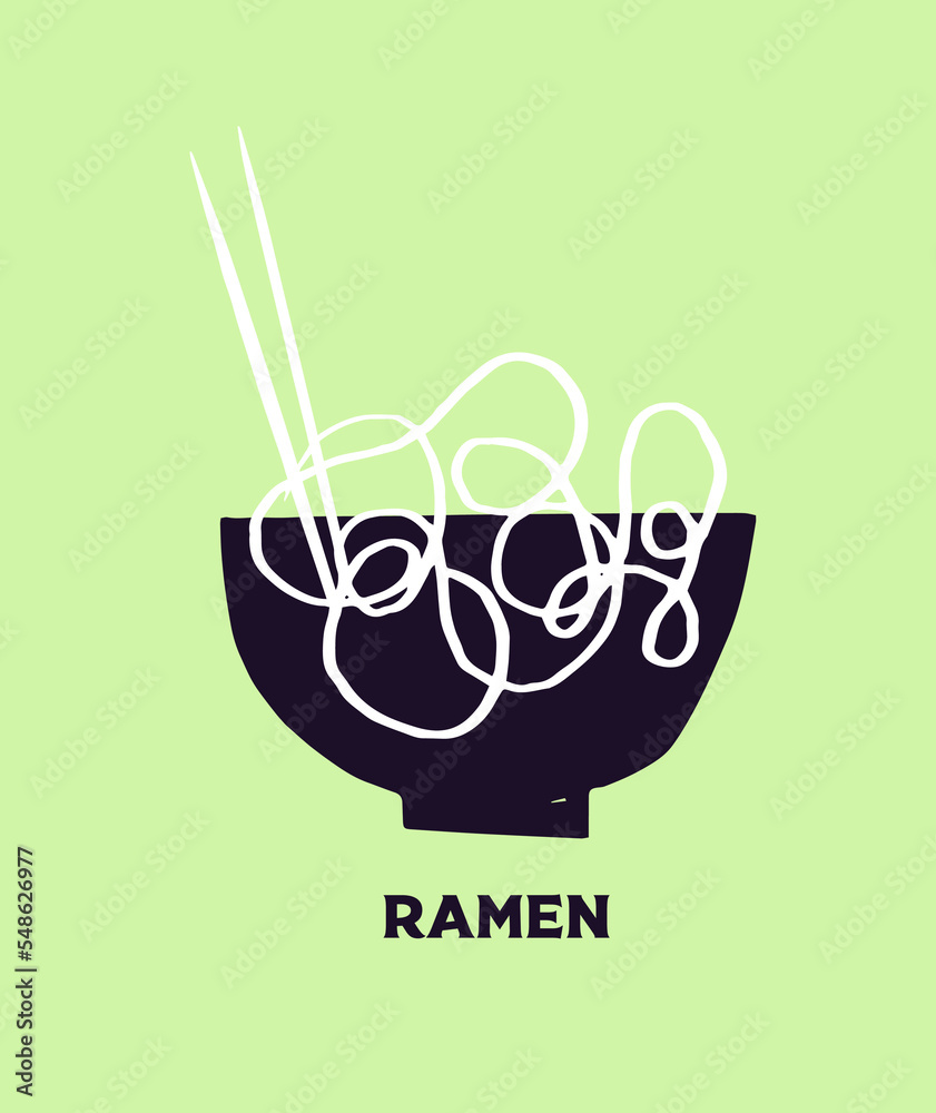 Ramen illustration vecteur nouilles japonaise nourriture pâtes baguettes chinoises bol soupe potage 