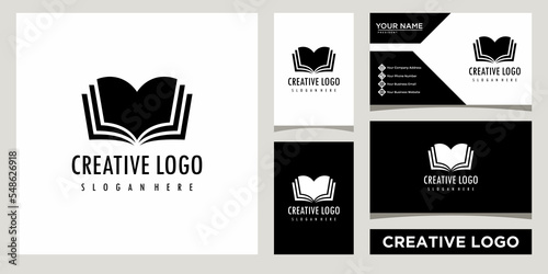 Book icon logo design template with business card design