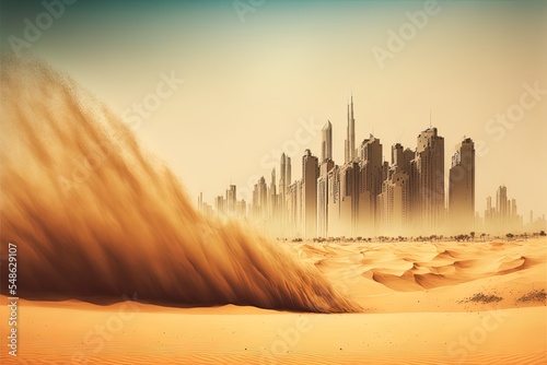 Beautiful Skyline Of Dubai Surrounded By Sand Dust At Day Light
