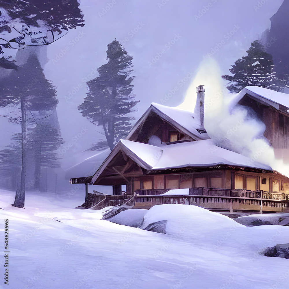 Naklejka premium winter landscape with house