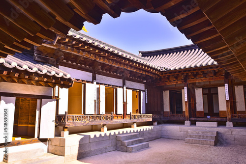 Photography Traditional village scenery of Namsan Hanok Village in Seoul, 서울 남산한옥마을의 전통적인 마을