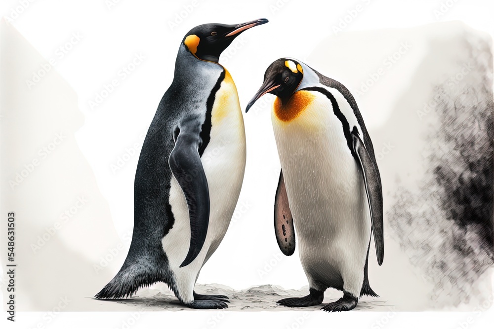 Fototapeta premium Two Penguins On White
