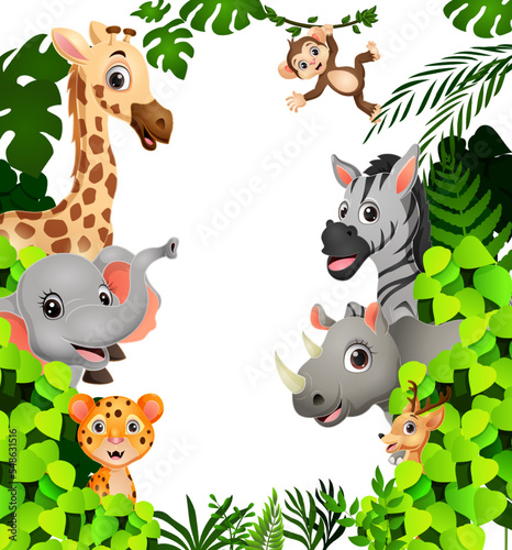 Cute wild animals cartoon in the jungle