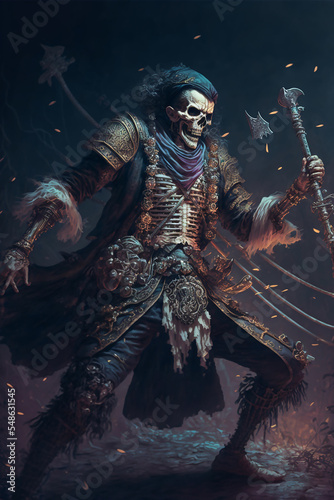 Pirate Skeleton Warrior, Fantasy Skel, Concept Art, Character Art, Skeleton Background, Digital Illustration