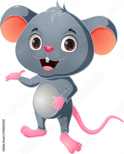 Fototapeta Naklejka Na Ścianę i Meble -  Cute little mouse cartoon presenting