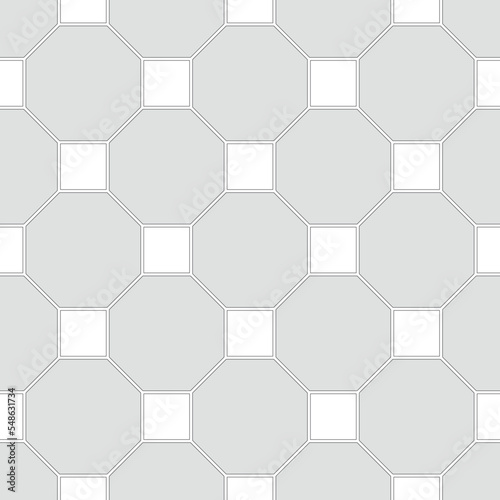 Seamless pattern of paving slabs in the form of squares and hexagons. Simple wallpaper with diagonal geometric print. Monochrome vector background.