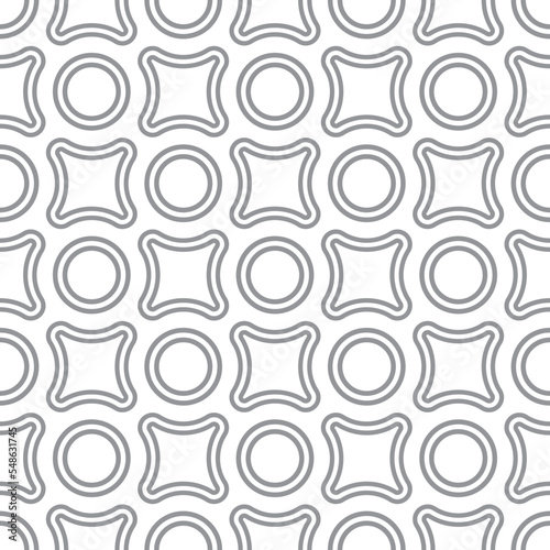Geometric seamless pattern. Abstract background of geometric shapes. Monochrome circles and crosses. Simple design wallpaper for web design, textile printing and wrapping paper..