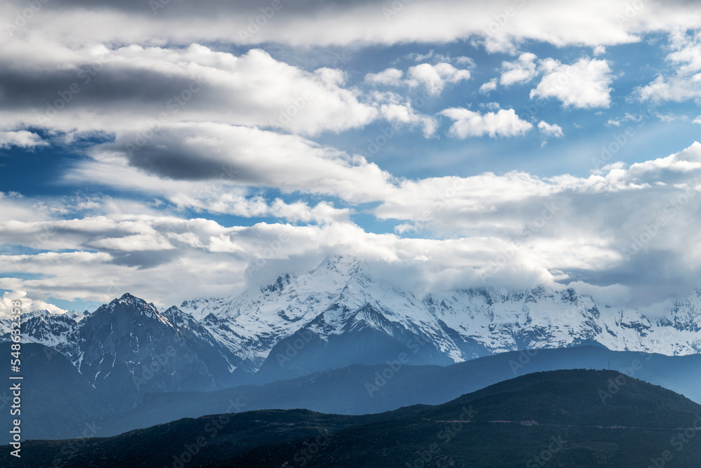 Meri snow mountain landscape in Deqen prefecture Yunnan province, China.