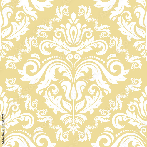 Orient vector classic pattern. Seamless abstract background with vintage elements. Orient yellow and white pattern. Ornament for wallpapers and packaging