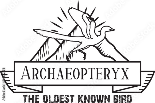 Archaeopteryx lithographica prehistoric Jurassic ancient bird feathered dinosaur the oldest known bird line art minimalism badge