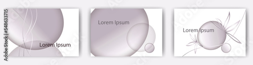 花と円をシンプルに線とグラデーションで表現した　ベクターイラストテンプレートセット　結婚式の招待状、セミナー、名刺やポストカード、表紙などに使えそうな、シンプルなデザイン　グラフィック背景　背景/壁紙