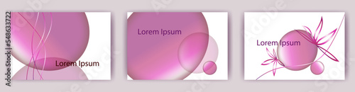 花と円をシンプルに線とグラデーションで表現した　ベクターイラストテンプレートセット　結婚式の招待状、セミナー、名刺やポストカード、表紙などに使えそうな、シンプルなデザイン　グラフィック背景　背景/壁紙